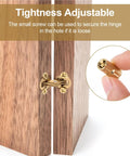 4 Pack Hidden Brass Barrel Hinges 8mm, 180 Degree Concealed Hinges In Gold installed on wooden case showing adjustability