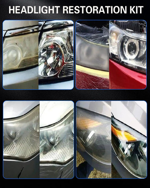 Before and after images of headlight restoration using 194 Pc 2 Inch Wet Dry Sanding Discs Kit With 60 To 10000 Grit Hook And Loop Sandpaper.