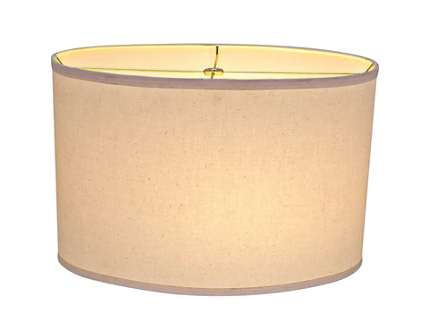 Oval Hardback Lamp Shade In Ivory Cotton Fabric With Spider Fitter Transitional Style Top 9.5 In By Bottom 16.5 In Height 11 In Fits Standard Harp Lamps