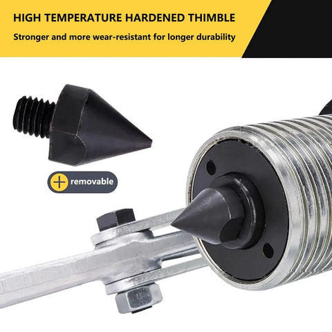 Badass Hydraulic Gear Puller Set Featuring 20 Ton Pulling Power And Three Alloy Steel Jaws For No Sweat Bidirectional Operation In Pro Auto Garages And Industrial Repair Jobs Includes Rugged Travel Bag, showing high temperature hardened thimble.