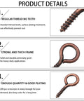 Close-up of Heavy Duty Red Copper Plated Screw Eye Pin Hook showcasing strong threads, ideal for DIY jewelry and craft projects.