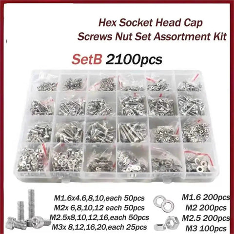 All In One DIY Friendly 304 Stainless Steel Socket Head Cap Screws And Allen Hex Bolts Kit With Nuts And Gaskets, organized set