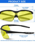 Product size details for Heavy-Duty 24 Haul Of Safety Glasses With Yellow Tint Lenses And Sturdy Black Temples ANSI Z87 Marked.