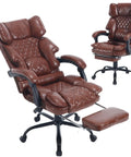 Big Tall Reclining Executive Office Chair With Footrest, Heavy Duty Ergonomic Desk Chair With Lumbar Support, Brown leather