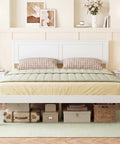 Full Size Wood Bed Frame With Headboard, Mid Century Modern Platform Bed Delivering Chill Vibes, wooden slat support, underbed storage.