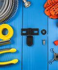 Go To Heavy Duty Glass Shower Door Pivot Hinge in Stainless Steel with tools on blue background