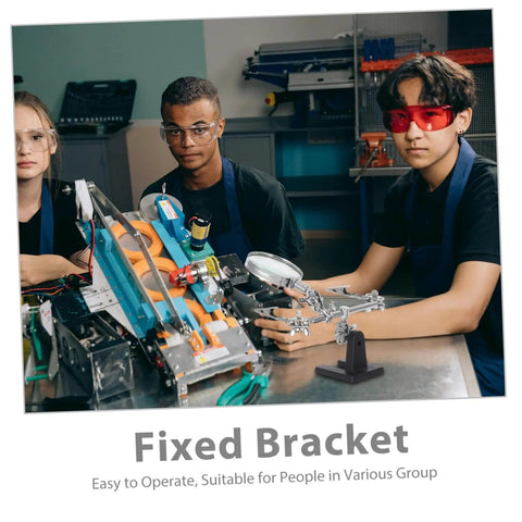 Students using Pro Grade Repair Clip Magnifying Mirror And PCB Holder For Soldering Station in a classroom setting.