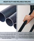Close-up of black metal tubing and hand gripping Left Side Wall Mounted Handrail For 1 To 3 Steps, Heavy Duty U Shape Grab Bar