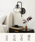 Bedroom setting showing Rustic Wall Sconces Set Of 2 With Hand Blown Bubble Glass Shades, Modern Matte Black Vanity Lights by bedside.