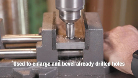 3/8 Inch 90 Degree High Speed Steel Chatterless Countersink featuring six precision flutes in a drill, enlarging drilled holes.