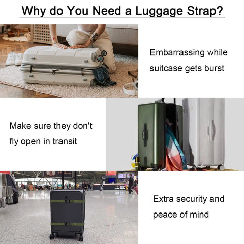 Beefy 2 Pack Luggage Straps With Quick Release Buckles securing suitcase, preventing opening in transit, Army Green