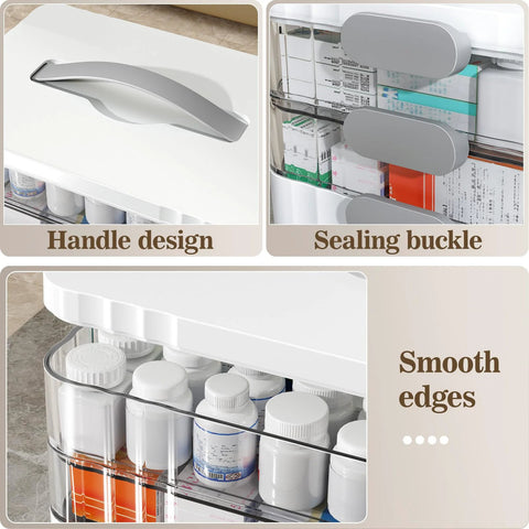 ARSTPEOE 3-Tier portable medicine organizer with white body, transparent drawers, and a plastic handle