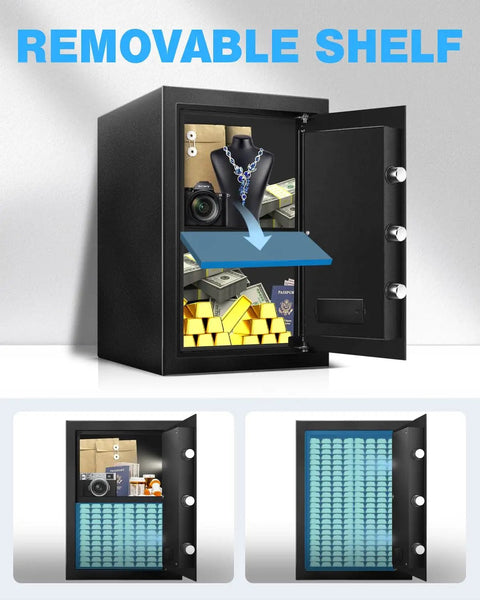 3.5 Cu Ft Home Safe With Fireproof And Waterproof Steel Security Box, Electronic Keypad Access, shown with removable shelf and contents