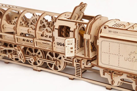 Handcrafted Locomotive With Tender Mechanical 3D Puzzle, Wooden Construction Set For Adults, Realistic Steam Train Build Kit, Perfect Gift For Christmas And Thanksgiving, Great For Craft Lovers, close-up wooden train model