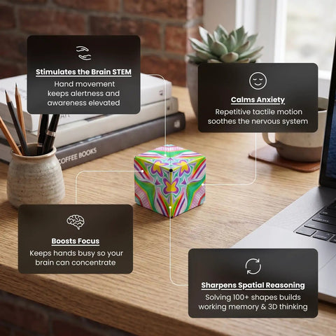 Dodeca Magnetic Puzzle Cube Fidget Toy For Stress Relief And Focus, Over 100 Transformations To Build Calm, Creative Sensory Toy For Kids And Adults, Quiet Screen Free Mind Stimulation And Relaxation on desk