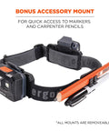 Skullerz 8980 Universal Headlamp Strap with pencil and marker accessory attached, black stretchable nylon band visible.