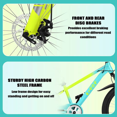 24 Inch Kids Mountain Bike With Front Suspension, 1 Or 7 Speed Gears, Adjustable Seat Height, Front And Rear Disc Brakes