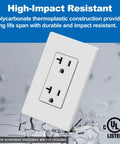Image of a 10 Pack Decorator Wall Receptacle Outlet 20 Amp 125V 2500W Non Tamper Resistant UL Listed White, thermoplastic build.