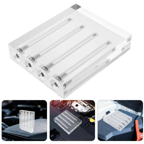 Auto Oil Viscosity Demo Stand With Four Hole Acrylic Engine And Transmission Oil Comparator For Car Maintenance And Diagnostic Testing Tool For Gearhead Shops, clear acrylic