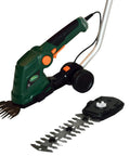 Cordless Grass Shear And Shrub Trimmer With Wheeled Extension Handle Seven Point Two Volt Lithium Ion Battery And Fast Charger