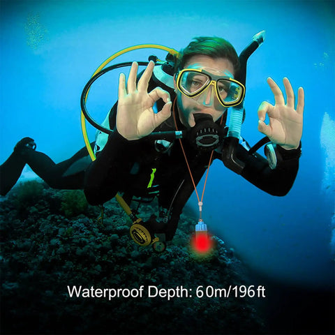 Diver using Scuba Dive Signal Light For Night Dives, High Visibility Underwater Marker Beacon With 360 Degree Lighting at 60m depth