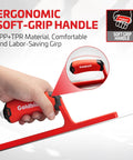 Red Stainless Steel Finishing Trowel 12x4 Top Notch Pro Grade Drywall Masonry Trowel With Soft Grip Handle in hand.