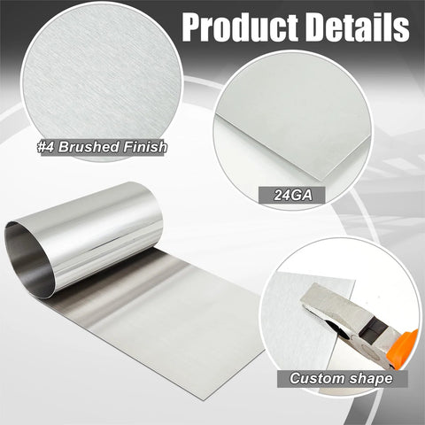 MorningRo 430 stainless steel sheet, 24 x 96 inches, 24ga, brushed finish, rolled sheet for panels and walls