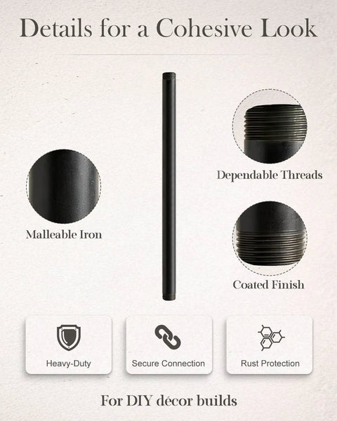 Ten Pack Three Quarters Inch By Sixteen Inch Black Malleable Iron Pipe Nipples Fittings With Threaded Both Ends For DIY Projects