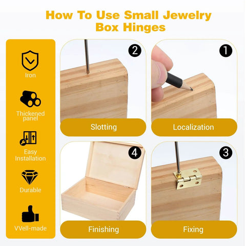 Instructions for installing 60 Sets Mini Hinges With Screws Kit For DIY Projects 0.6 Inch 270 Degree Folding Iron Hinges In Gold And Bronze.