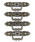 Set Of Four Vintage Brass Bail Pulls For Drawers Cabinets And Dressers With Antique Distressed Finish Drop Handle Design