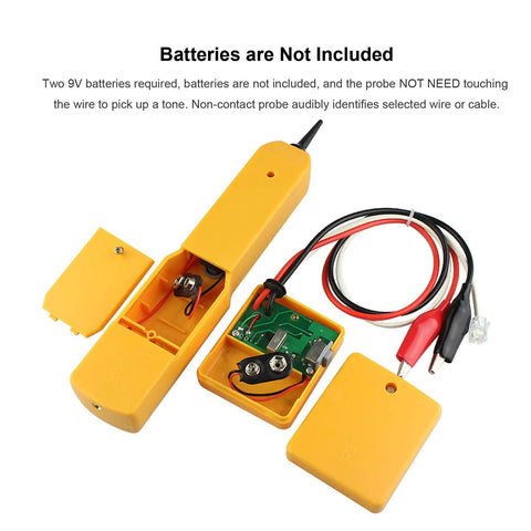 Wire Tracer And Circuit Tester With Tone Generator And Probe Kit showing internal components with alligator clips and RJ11 plug.