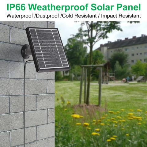 IP66 weatherproof Solar Panel Charger mounted on brick wall with 11.8 ft cable in outdoor setting, durable aluminum alloy frame