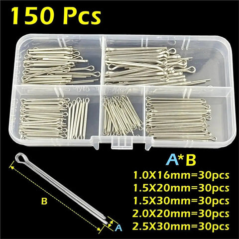 Stainless Steel Cotter Pin Kit Set 150 Pieces Assortment With Split Pins And U Pins In M1 To M5 Sizes Heavy Duty Fixings