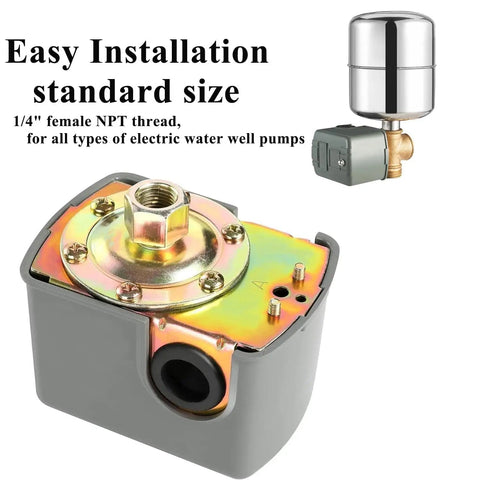 Well Pump Pressure Switch 40-60 PSI Adjustable Differential 1/4 Inch NPT Automatic Grey with easy installation instructions
