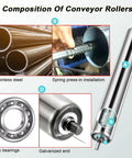 Composition of 2 Pack Light Duty Roller Conveyor Built To Take A Beating With A Rust Proof Galvanized Shell, showing stainless steel rollers.
