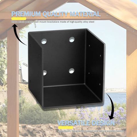 Heavy Duty Pergola Wall Mount Bracket Set For 4x4 And 4x6 Posts, 11 Gauge Steel With Black Powder Coat, Universal Joist Hanger