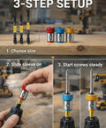 Front view of 6-piece DTTIYXI magnetic screwdriver bit set with 1/4 in hex shank; color-coded sleeves and PH1–PH3 bits.