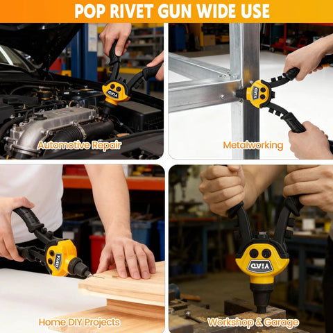 Two Handed Heavy Duty Rivet Gun Kit With 250 Blind Rivets And Five Free Interchangeable Heads 1/4 In 3/16 In 1/8 In 3/32 In Pop Riveter for automotive, metalworking, and DIY use
