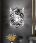 Modern Crystal Wall Sconces With Chrome Finish mounted in a living room, featuring K9 crystal details and industrial bling look.