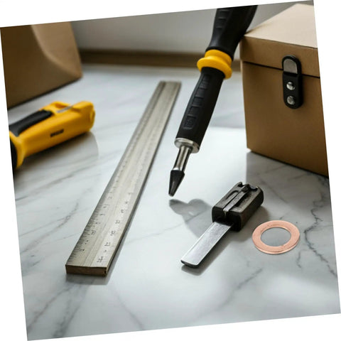 Must Have Go To 20 Piece Flat Copper Washer Kit For Automotive And Plumbing, High Precision Sealing Gaskets For Oil Drain Plug And Hydraulic Fittings, Copper Washers For Leak Free Performance And Quick Heat Dissipation, flat copper washer on workbench with tools