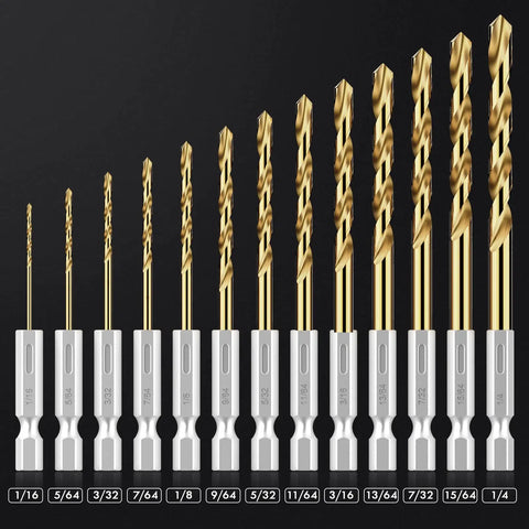 Hex Shank Drill Bit Set 13-Piece HSS Titanium Twist Bits For Metal Wood Plastic Quick Change Design 1 16th To 1 4th Inch Built Tough