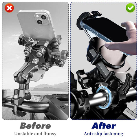 Comparison of bike mount before and after using anti-slip fastening from 12 Piece Bike Handlebar Gasket Kit With Spacers Anti Vibration Non Slip Lightweight Durable Silicone Shims For Converting 22 25 To 31 8 Mm Bike Stems Fits Mountain And Road Bikes