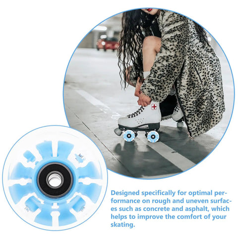 Luminous Roller Skate Wheels 4 Pack PU Light Up Quad Skates Wheels For Outdoor Skating Durable Wear Resistant Replacement Parts With Blue Glow For Adults
