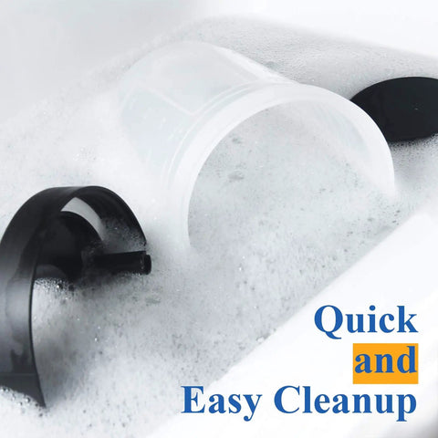 HVLP Electric Paint Sprayer Handheld With 1200ml Detachable Canister soaking in soapy water for easy cleaning.