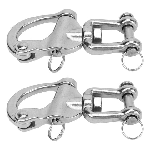 Top Shelf 316 Stainless Steel Snap Shackles With Swivel Rotating Eye and No Hassle Quick Release Design For Heavy Duty Sailboat Rigging Yacht Halyards And Rugged Industrial Deck Hardware 128 Mm, viewed from the top.