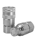 ISO 16028 hydraulic quick connect flat face coupling with dust caps, rust-resistant zinc plated, compatible with Parker, Stucchi, Hansen.