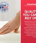 High Density Upholstery Foam Cushion Replacement 2 Inch Thick 24 Inch Wide 72 Inch Long Perfect For Sofa Or Couch Seat Cushions Benches And More Durable As Heck For DIY Upholstery Projects with hand pressing foam and USA quality badge.