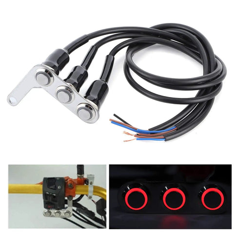 Three Button Motorcycle Handlebar Switch With Stainless Steel Headlight All In One Horn And Turn Signal Controls Left Side Mount 60cm Copper Wire Harness For Motorcycle ATV Dirt Bike Electric Bike Weatherproof