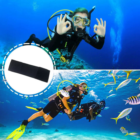 Diver underwater with Durable Nylon Diving Scissors Strap Pouch for BCDs and Gear Belts Quick Mount Scuba Bag Strap.