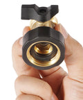 Two Pack Garden Hose Shut Off Valve With Easy Grip Rubber Handle Brass Construction Rust Resistant Durable Water Control For Lawn And Garden Ideal For Quick No Fuss Shut Off, brass hose connector close-up